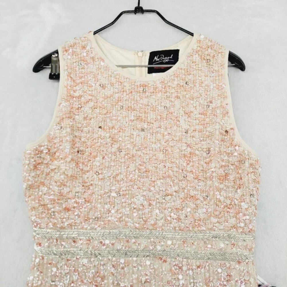 Mac Duggal NWT Nude Sleeveless High Neck Beaded Midi Sheath Dress | Size 10 - Picture 3 of 8